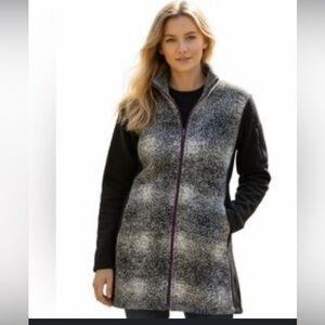 Title Nine Women's Long Fuzzy Wool Blend Jacket Sz XL Golf Gorpcore striped